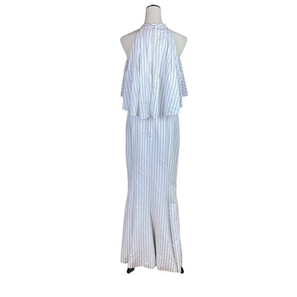 C/MEO Collective White Pinstripe Sleeveless Halter Side Slit Maxi Formal Dress - Picture 3 of 11